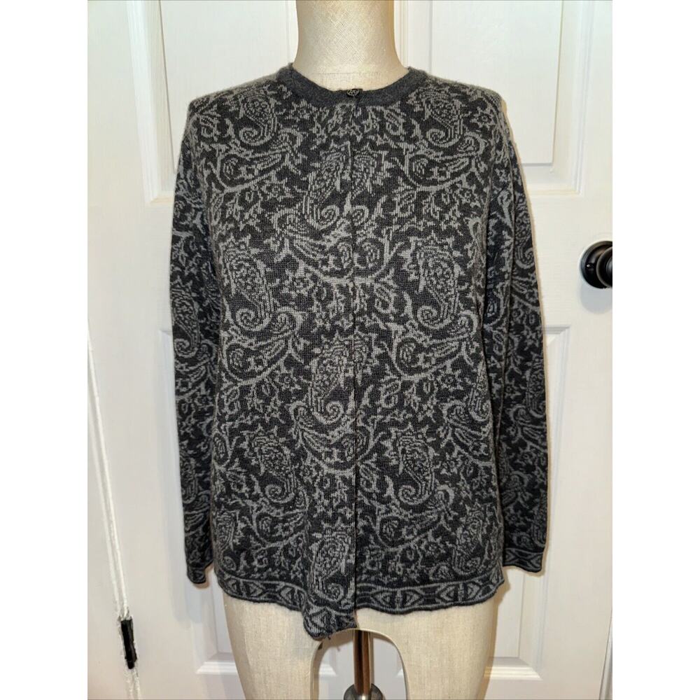 Talbots Women’s‎ Button Up Cardigan Merino Wool Black Gray Floral Print PS Italy